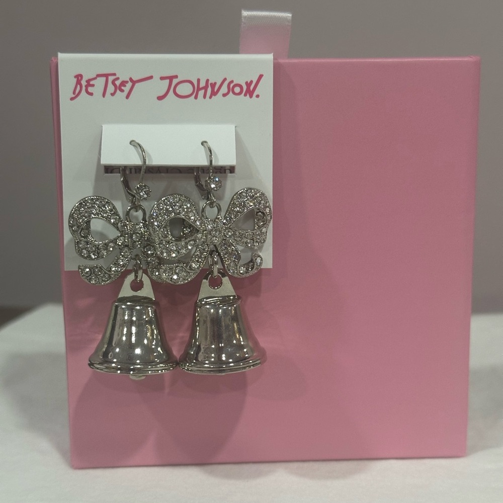 Betsey Johnson Silver Bow and Bell Earrings
